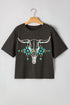 Bull Skull Graphic Print Western Style Cotton Tee