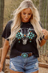 Bull Skull Graphic Print Western Style Cotton Tee