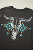 Bull Skull Graphic Print Western Style Cotton Tee