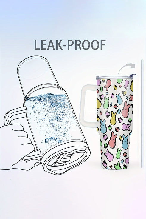 Bunny Pattern Insulated Alloy Travel Tumbler With Handle