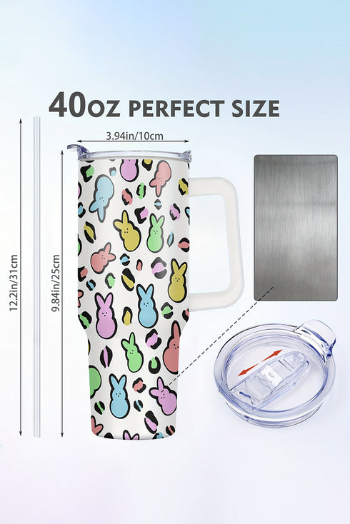 Bunny Pattern Insulated Alloy Travel Tumbler With Handle