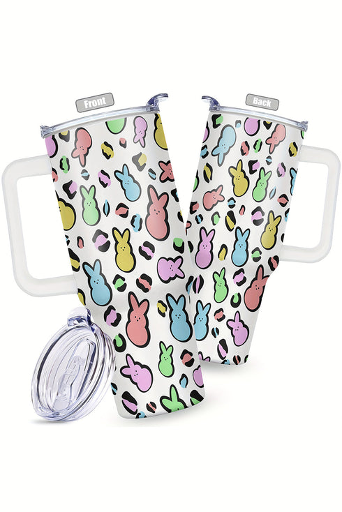Bunny Pattern Insulated Alloy Travel Tumbler With Handle