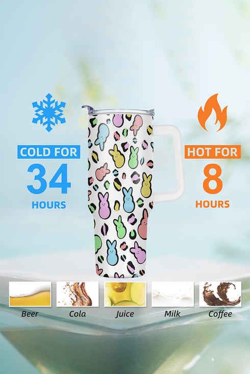 Bunny Pattern Insulated Alloy Travel Tumbler With Handle