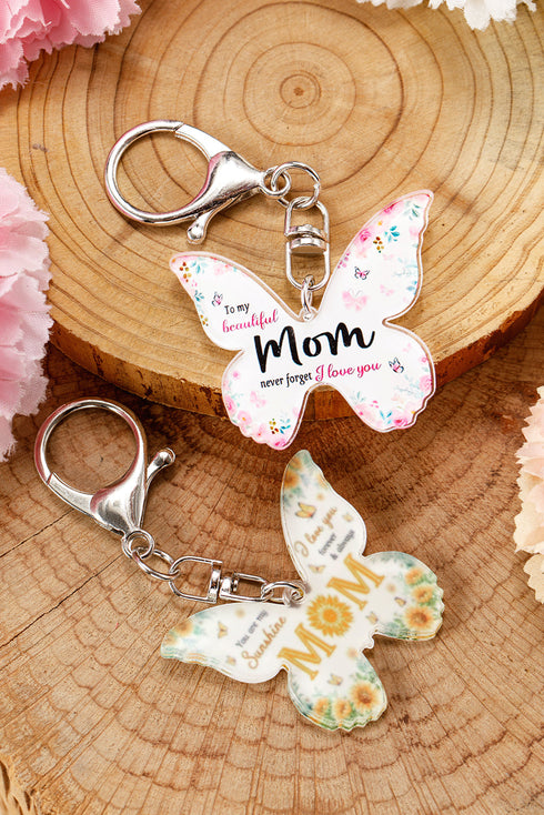 Butterfly Motif Text Print Tassel Keychain