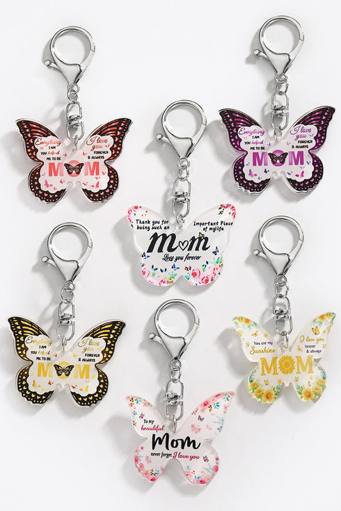 Butterfly Motif Text Print Tassel Keychain