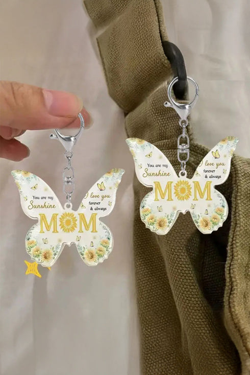 Butterfly Motif Text Print Tassel Keychain