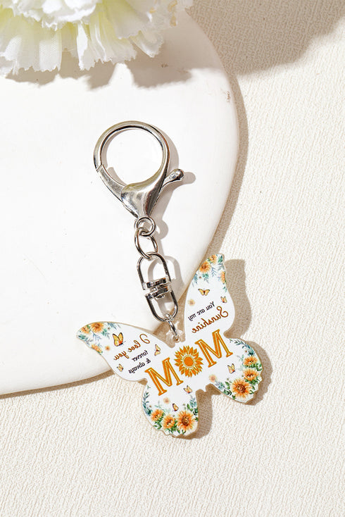 Butterfly Motif Text Print Tassel Keychain