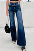 Button Detail Elastic Wide Waistband Flare Denim Jeans