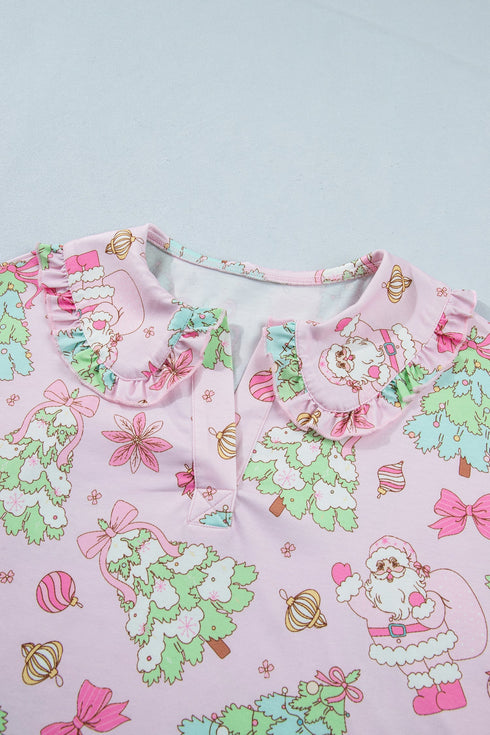 Button Front Long Sleeve Printed Lounge Set