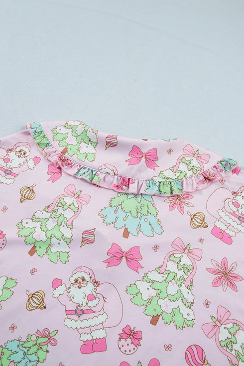 Button Front Long Sleeve Printed Lounge Set