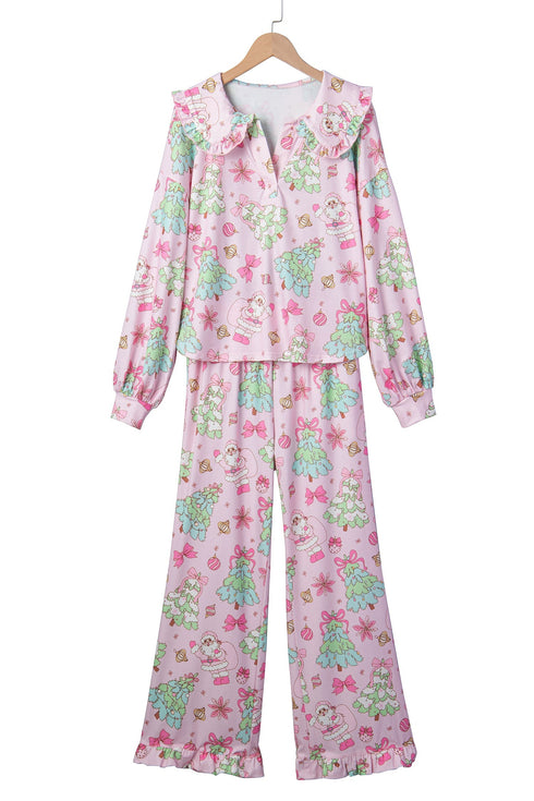 Button Front Long Sleeve Printed Lounge Set