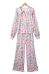 Button Front Long Sleeve Printed Lounge Set