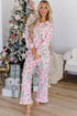 Button Front Long Sleeve Printed Lounge Set