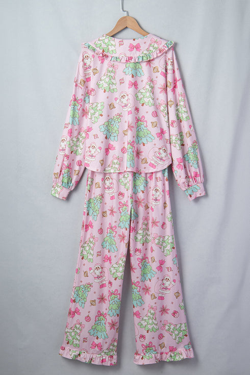 Button Front Long Sleeve Printed Lounge Set