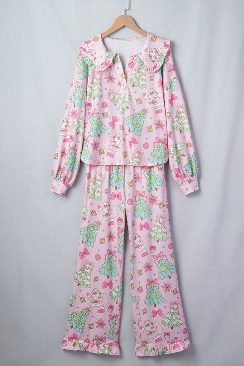 Button Front Long Sleeve Printed Lounge Set