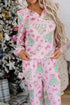 Button Front Long Sleeve Printed Lounge Set