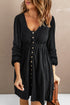 Button Front Long Sleeve Textured Mini Dress
