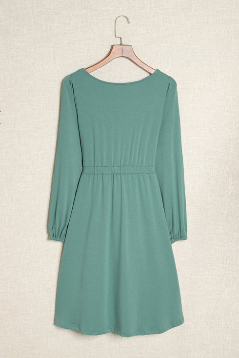 Button Front Long Sleeve Textured Mini Dress