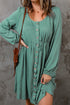 Button Front Long Sleeve Textured Mini Dress
