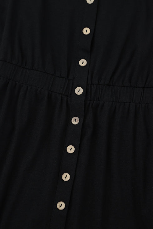 Button Front Long Sleeve Textured Mini Dress