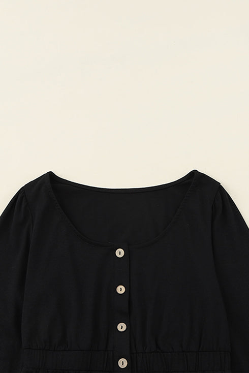 Button Front Long Sleeve Textured Mini Dress