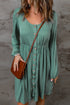 Button Front Long Sleeve Textured Mini Dress