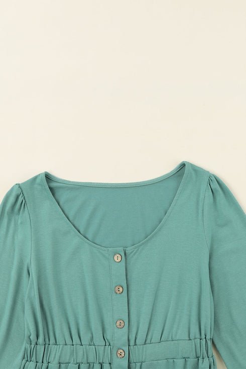 Button Front Long Sleeve Textured Mini Dress