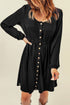 Button Front Long Sleeve Textured Mini Dress