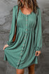 Button Front Long Sleeve Textured Mini Dress