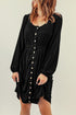 Button Front Long Sleeve Textured Mini Dress