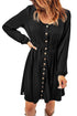 Button Front Long Sleeve Textured Mini Dress
