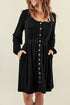 Button Front Long Sleeve Textured Mini Dress