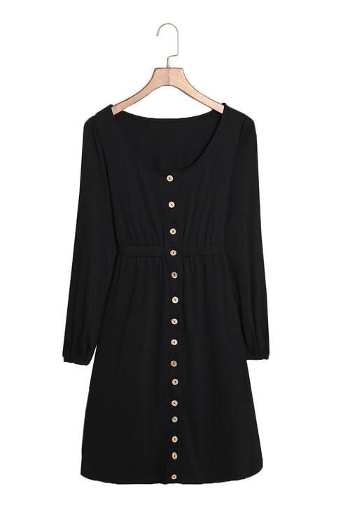 Button Front Long Sleeve Textured Mini Dress