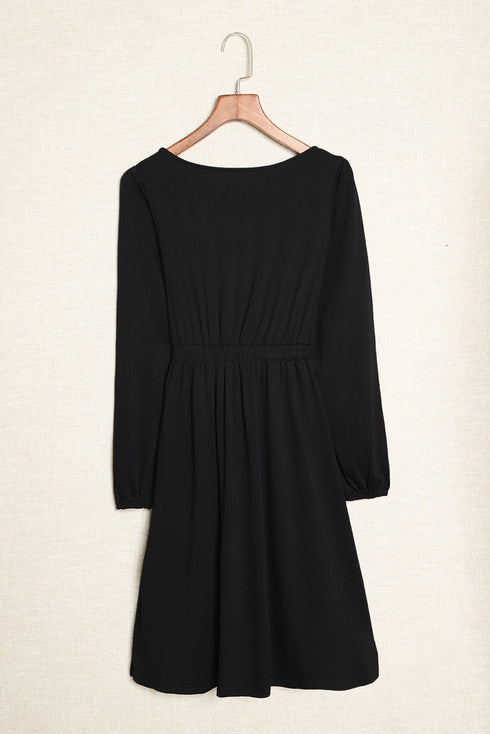 Button Front Long Sleeve Textured Mini Dress
