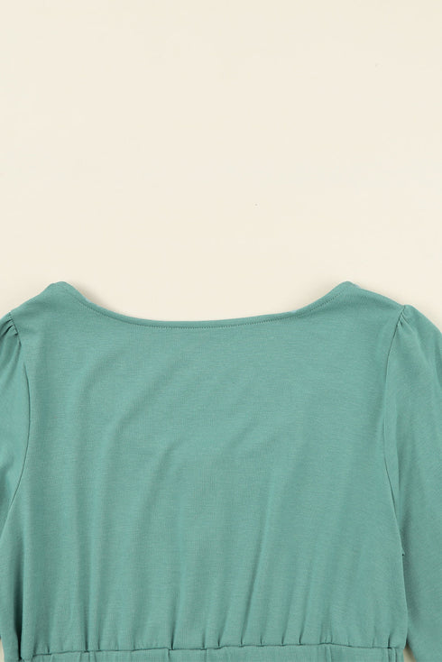Button Front Long Sleeve Textured Mini Dress