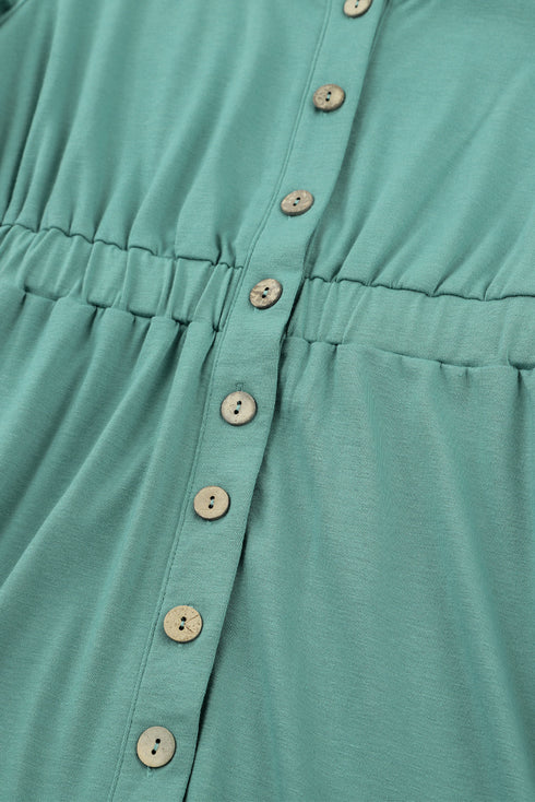 Button Front Long Sleeve Textured Mini Dress