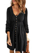 Button Front Long Sleeve Textured Mini Dress