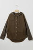 Button Front Mixed Media Knit Sleeve Hooded Jacket
