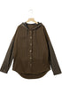 Button Front Mixed Media Knit Sleeve Hooded Jacket