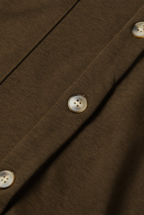 Button Front Mixed Media Knit Sleeve Hooded Jacket