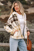 Button Front Patchwork Side Pocket Plaid Shacket