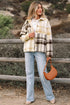 Button Front Patchwork Side Pocket Plaid Shacket