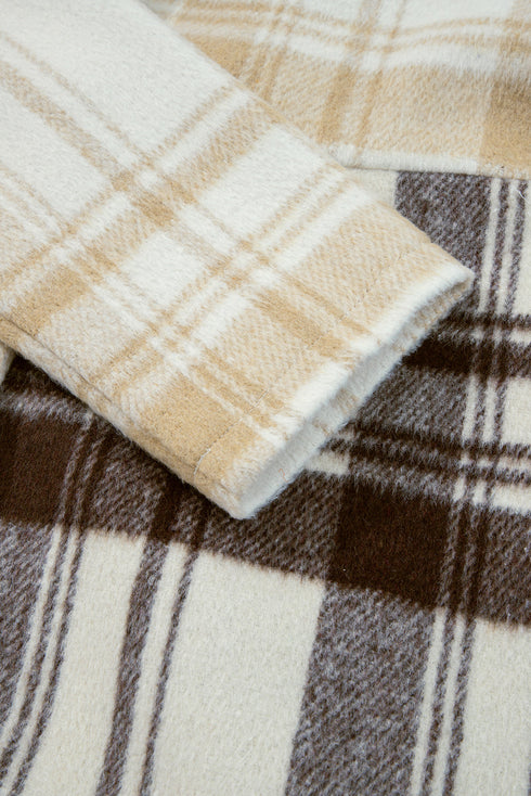 Button Front Patchwork Side Pocket Plaid Shacket