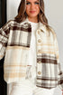 Button Front Patchwork Side Pocket Plaid Shacket