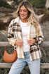 Button Front Patchwork Side Pocket Plaid Shacket