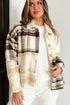 Button Front Patchwork Side Pocket Plaid Shacket