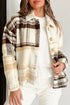 Button Front Patchwork Side Pocket Plaid Shacket