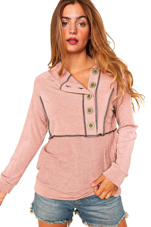 Button Front Princess Seam Exposed Detail Hoodie