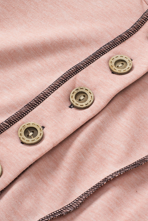 Button Front Princess Seam Exposed Detail Hoodie