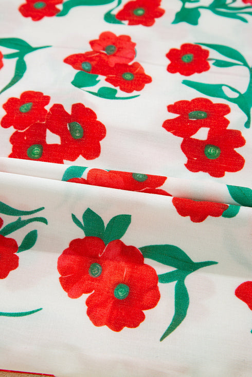 Button Front Puff Sleeve Floral Blouse with Ruffle Trim Collar